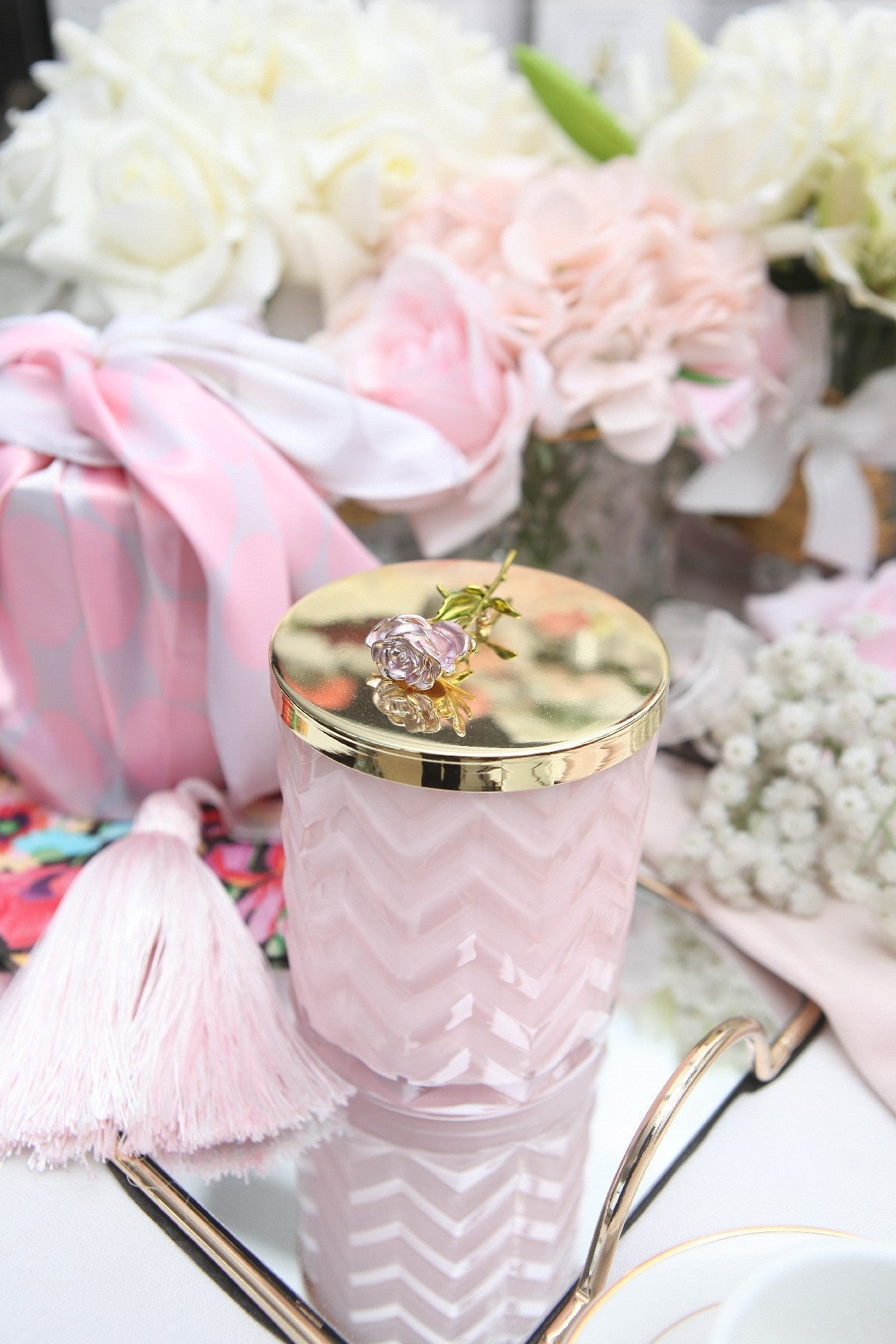 Côte Noire Herringbone Candles bougie Charente Rose 600g