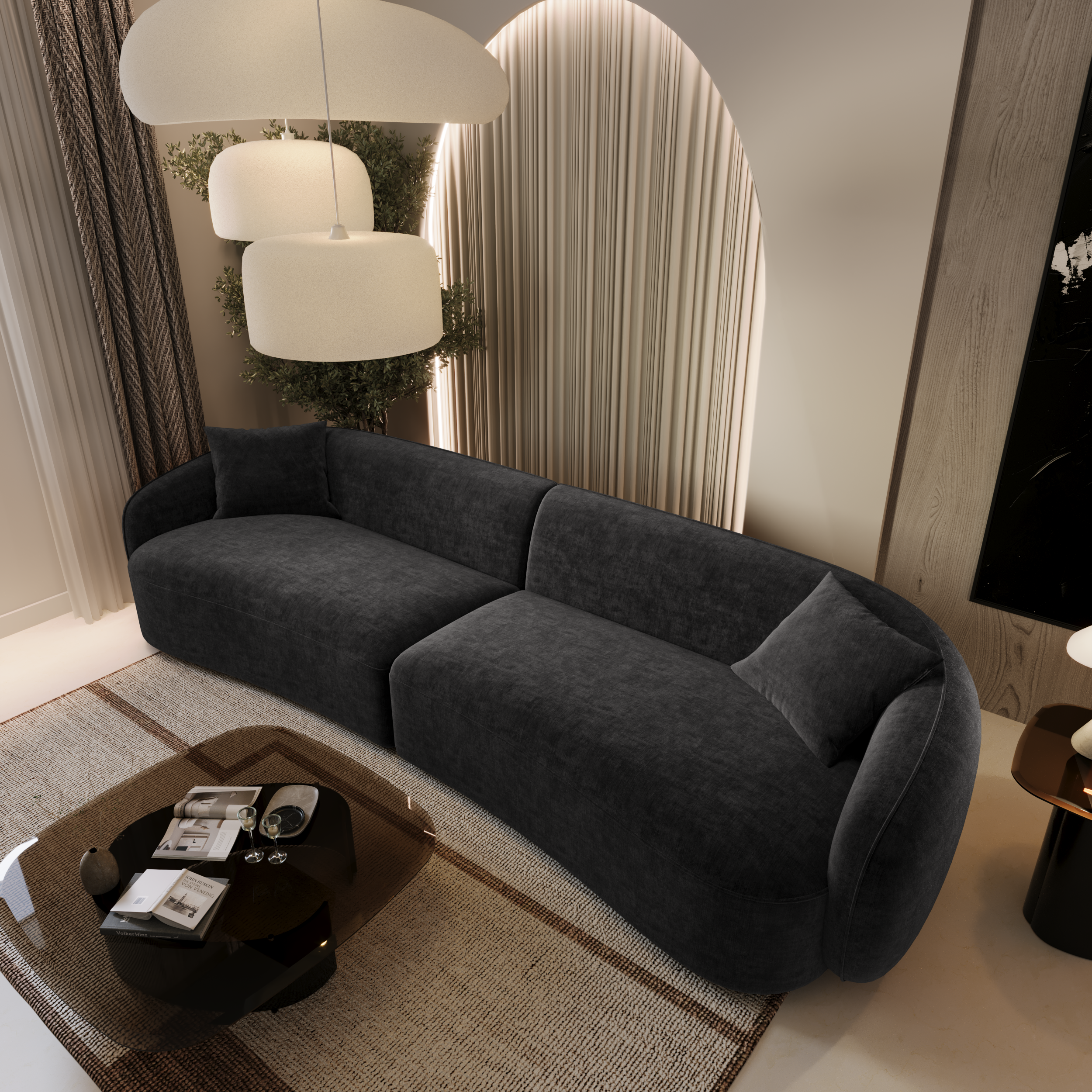 Sia Home Céline canapé droit 4 places noir arrondi
