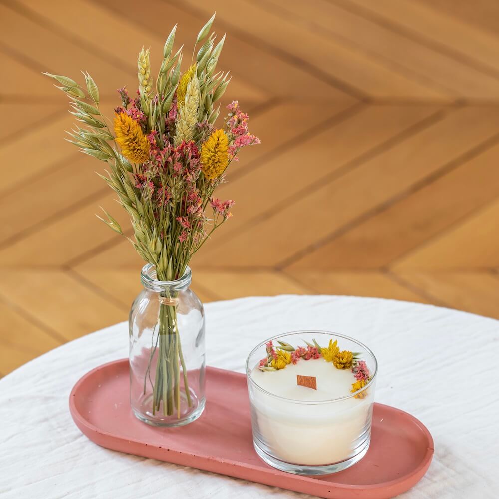 Flowrette Décoration Coffret Épistolaire ivoire bouquet bougie