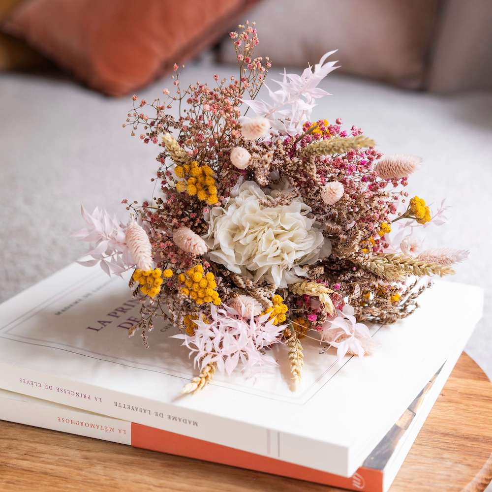 Flowrette Lucien bouquet fleurs séchées taille M rose champêtre