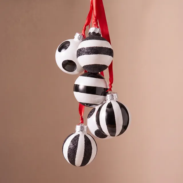 Sia Home Boules Graphiques boule de Noël 4 cm noir et blanc