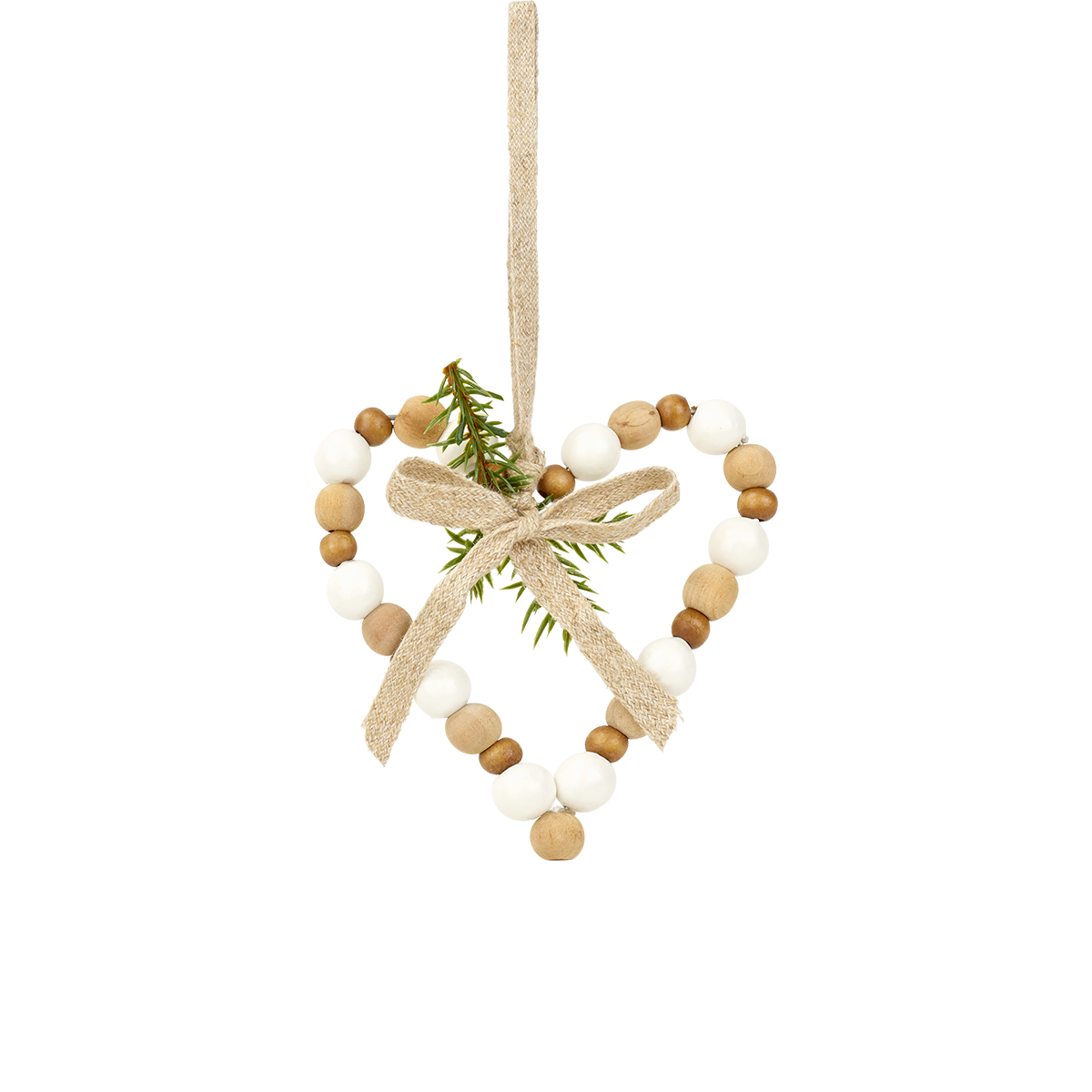 Sia Natura suspension Noël coeur bois 11 cm beige perles