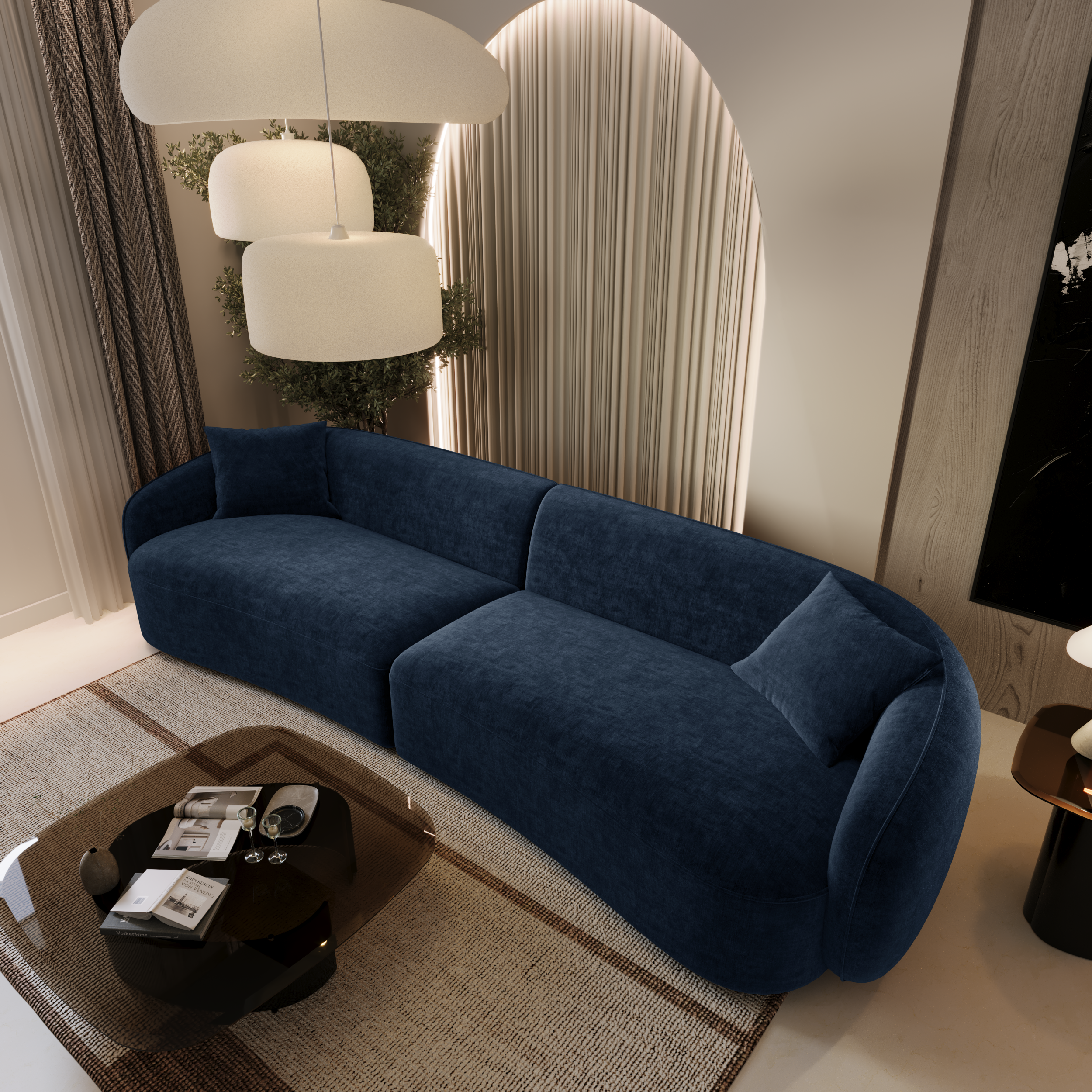 Sia Home Céline canapé droit 4 places noir arrondi