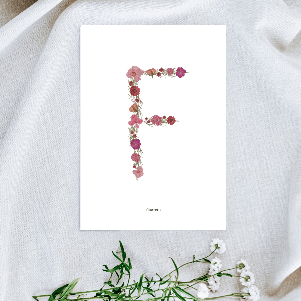 Flowrette affiche A5 herbier lettre rose initiale
