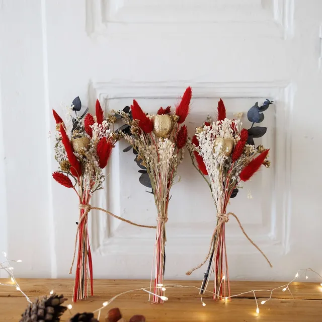Flowrette Petits bouquets Noël x3 fleurs séchées rouge vert
