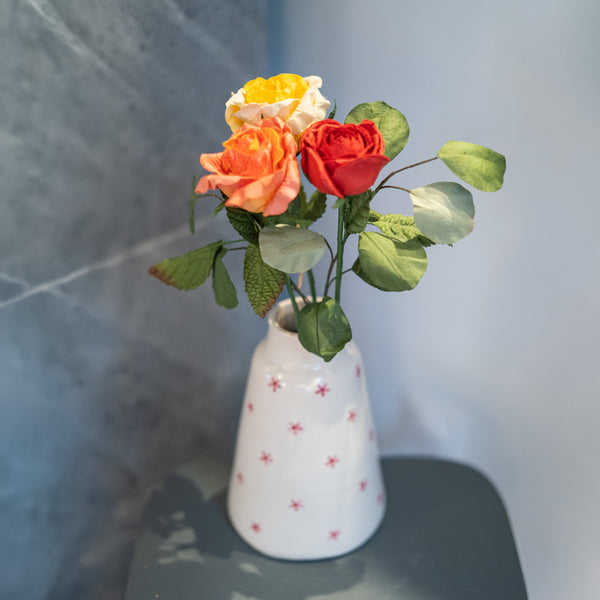 Flowrette Trio roses fleur papier rouge orange jaune 3 tiges