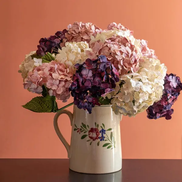 Flowrette Horteia bouquet hortensias papier violet mauve crème