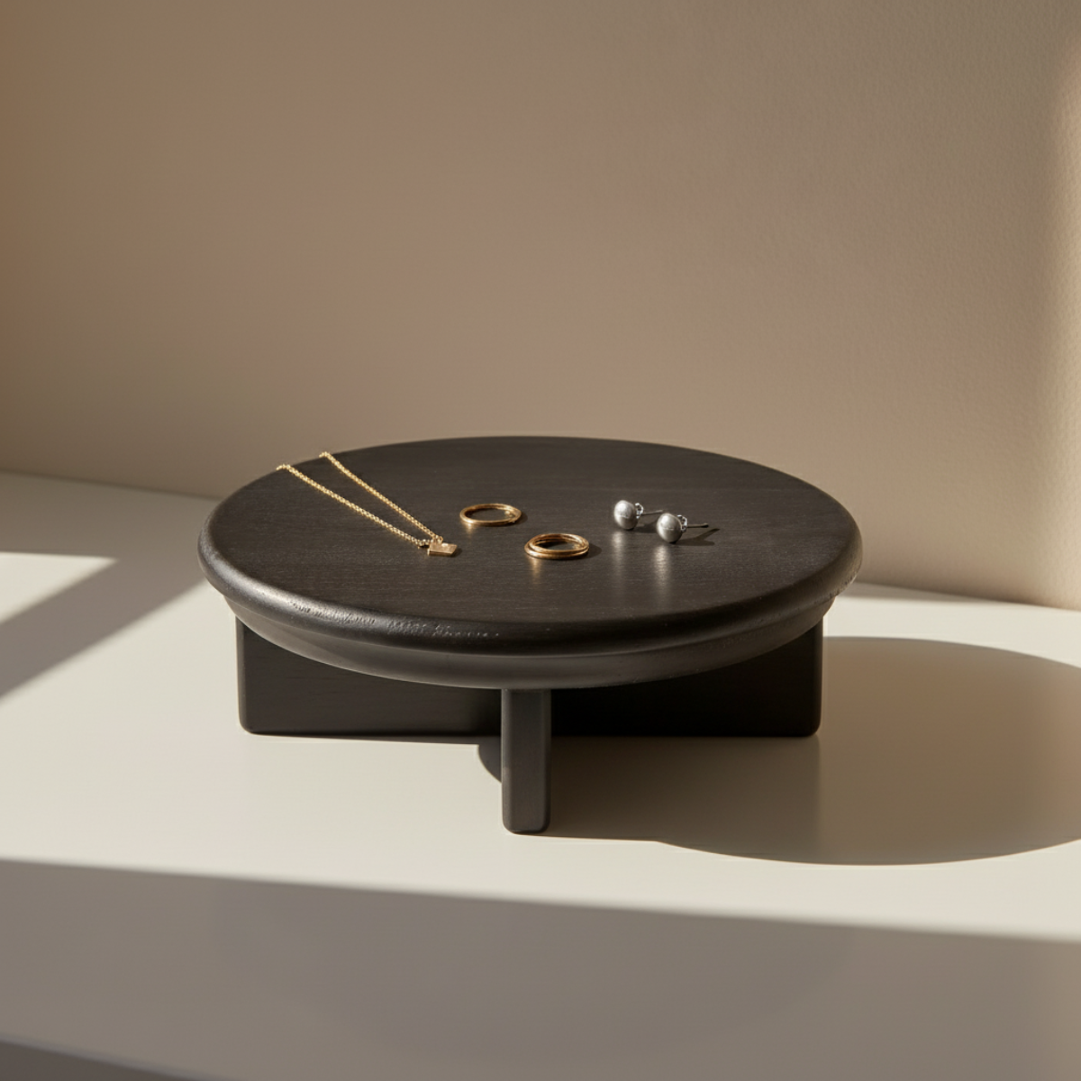 Sia Home Milo Plateau décoratif rond noir 25,5 cm bouleau