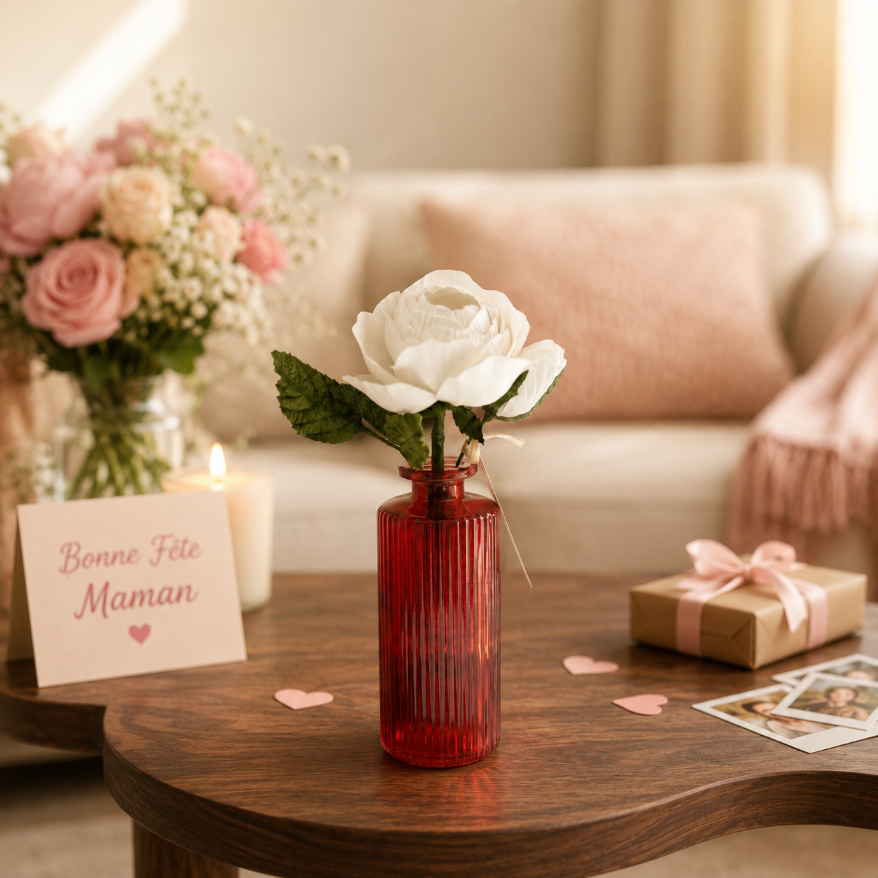 Flowrette Décoration Coffret Cueillette Gourmande rose blanche