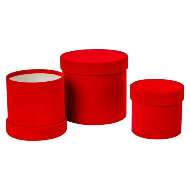 Feuillazur Rungis Boîte ronde velours rouge 19x17,5 cm