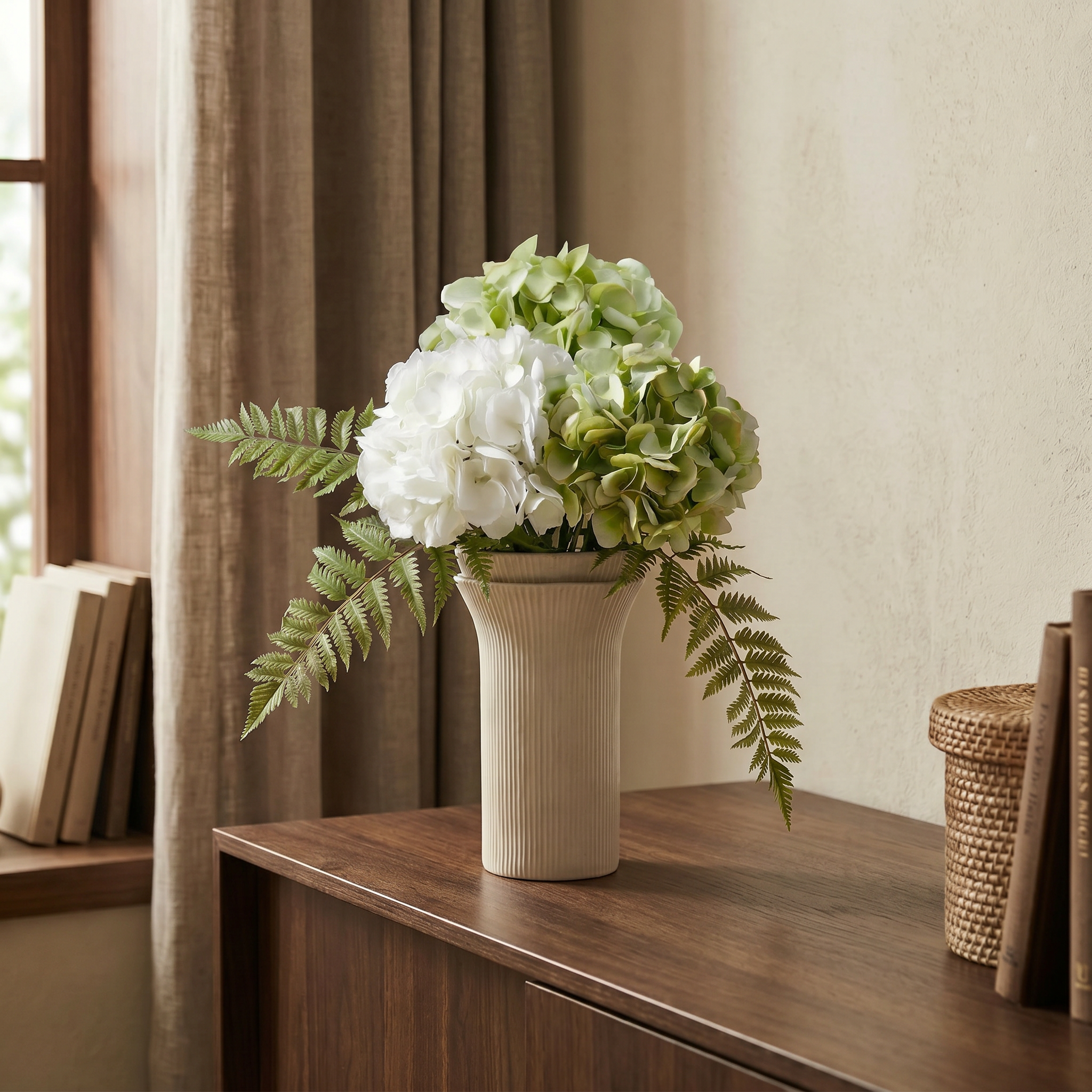 Sia Home Hortensias Vireya bouquet artificiel blanc vert 6 tiges