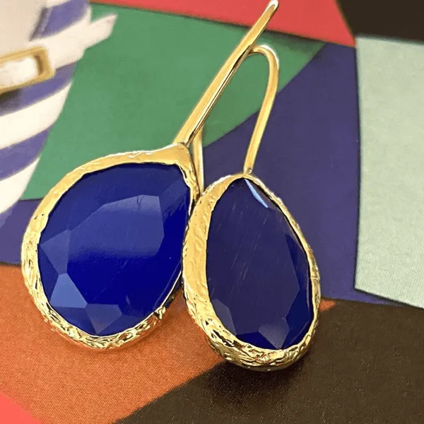 Flowrette Blue Glue boucles d'oreilles laiton doré pierre bleue