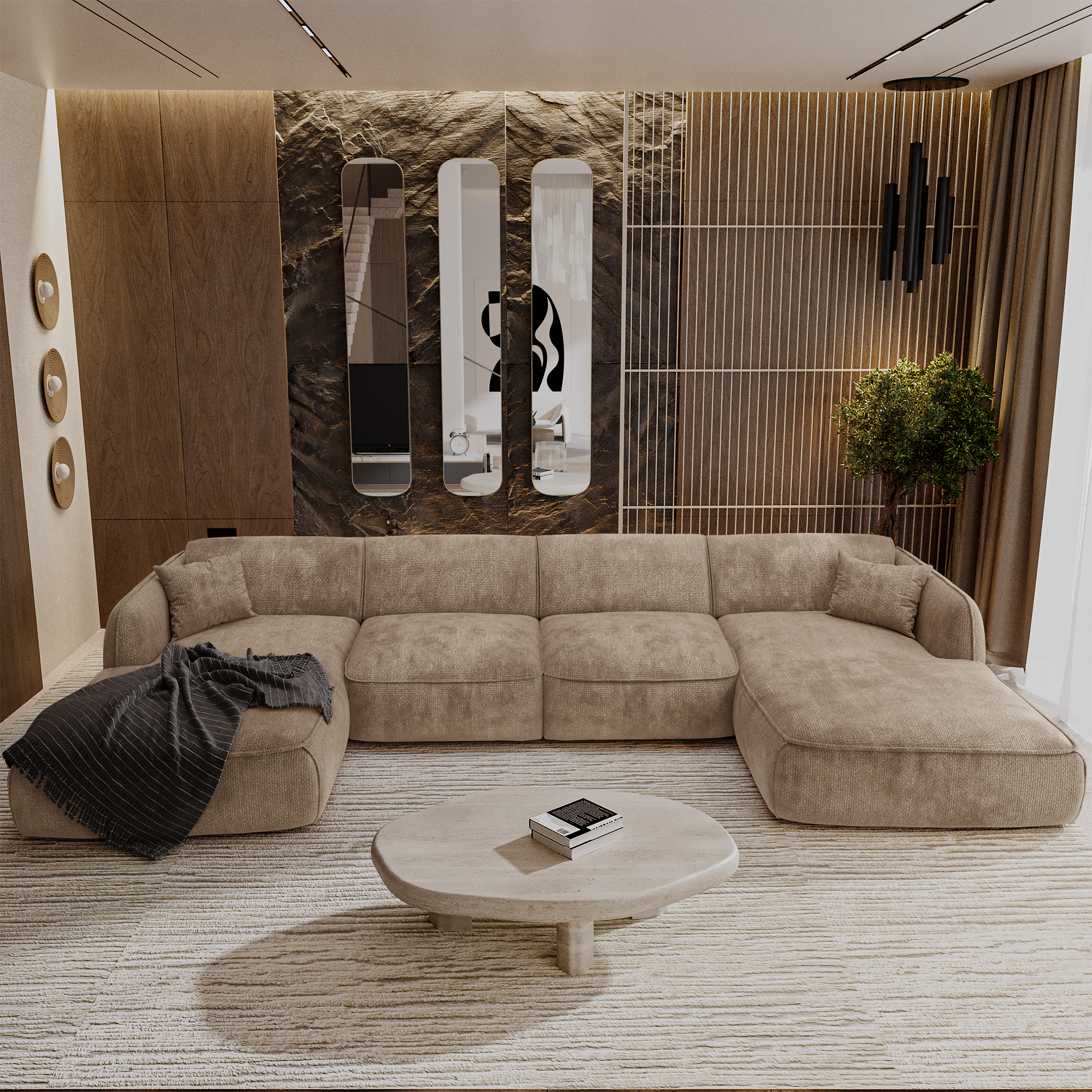Sia Home Livia canapé panoramique 5 places crème