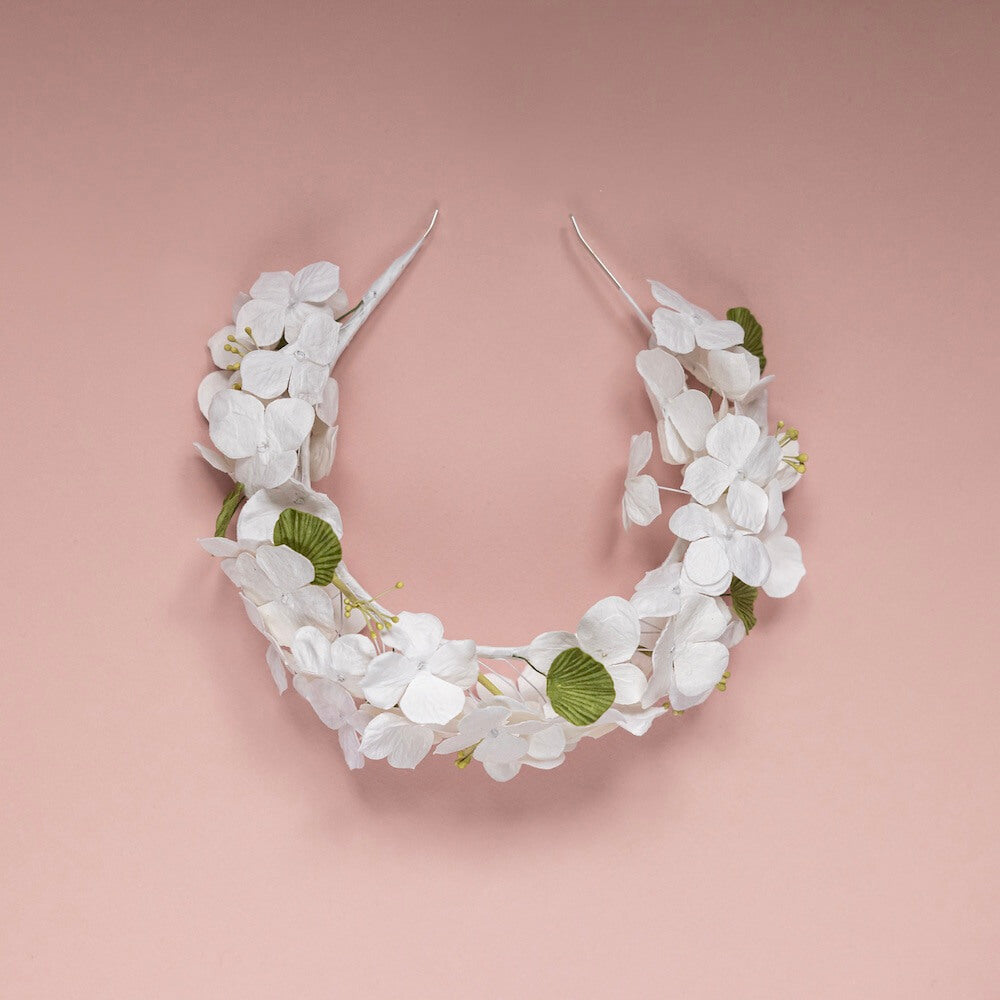 Flowrette serre-tête papier blanc et vert L mariage