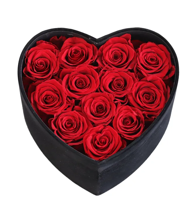 Feuillazur Rungis Coffret cœur 12 roses stabilisées rouges