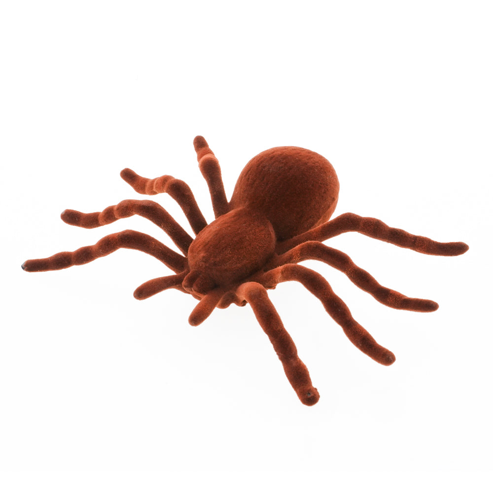 Feuillazur Araignée brune floquée déco Halloween toucher velours