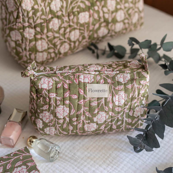 Flowrette Morena trousse de toilette kaki fleurie coton
