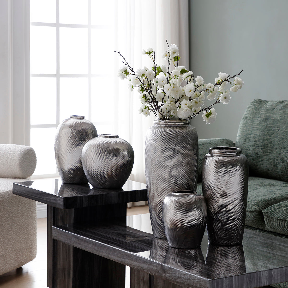 Sia Home Silver vase céramique argenté 22 cm
