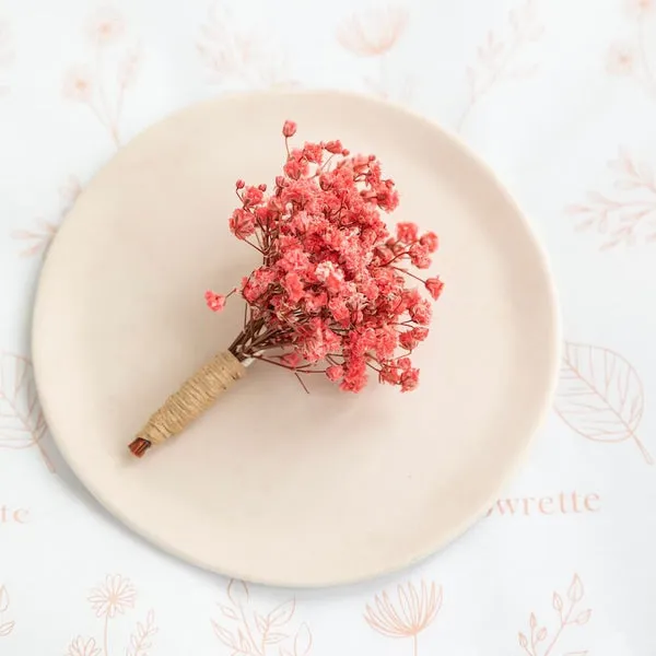 Flowrette Bijoux Boutonnière gypsophile rose mariage 11 cm