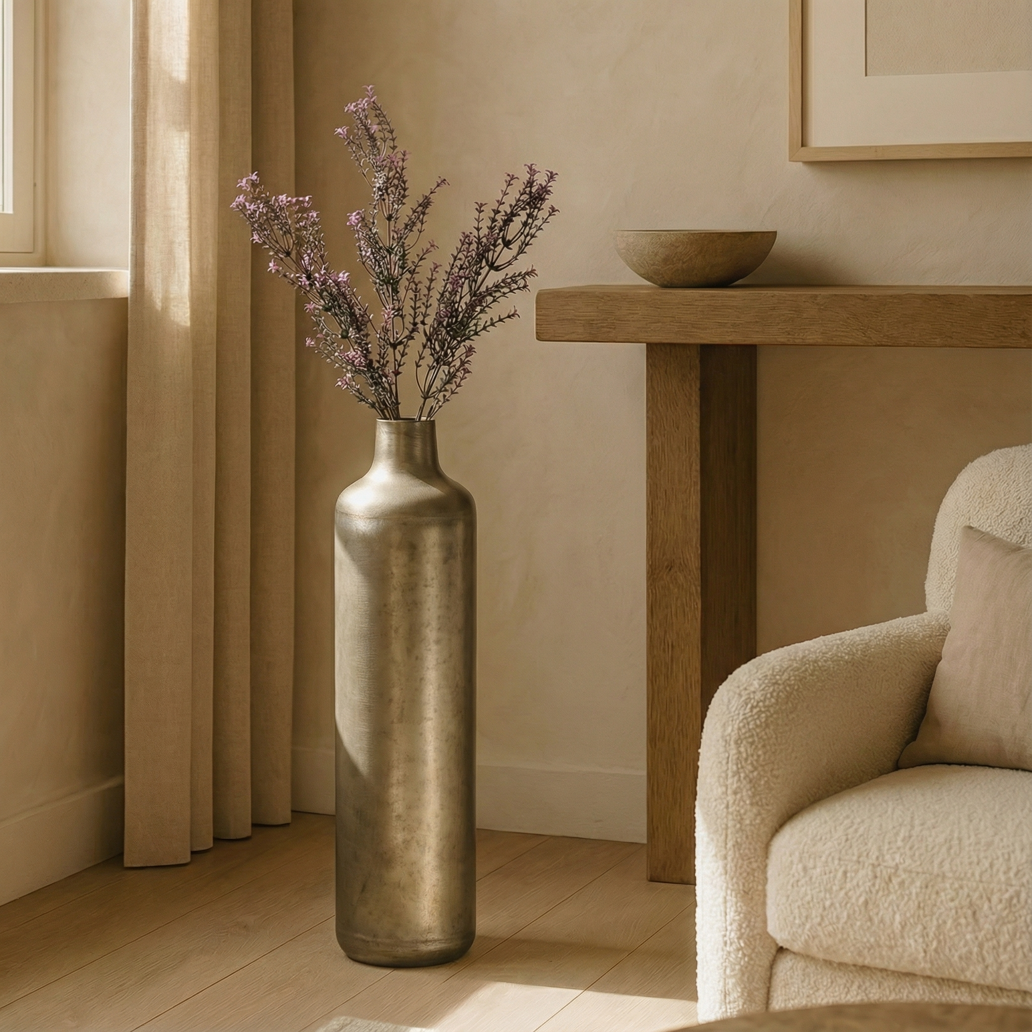 Sia Eris Vase métal doré 63 cm fleurs séchées