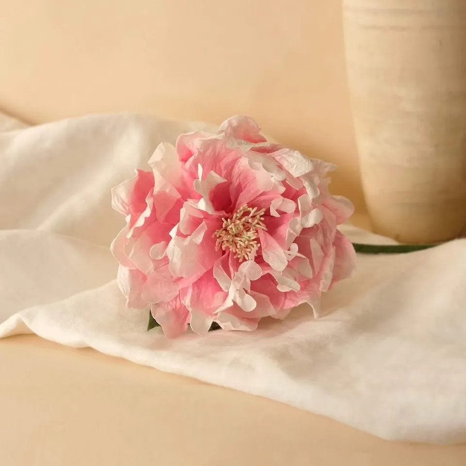 Flowrette Pivoine rose fleur papier x1 tige faite main