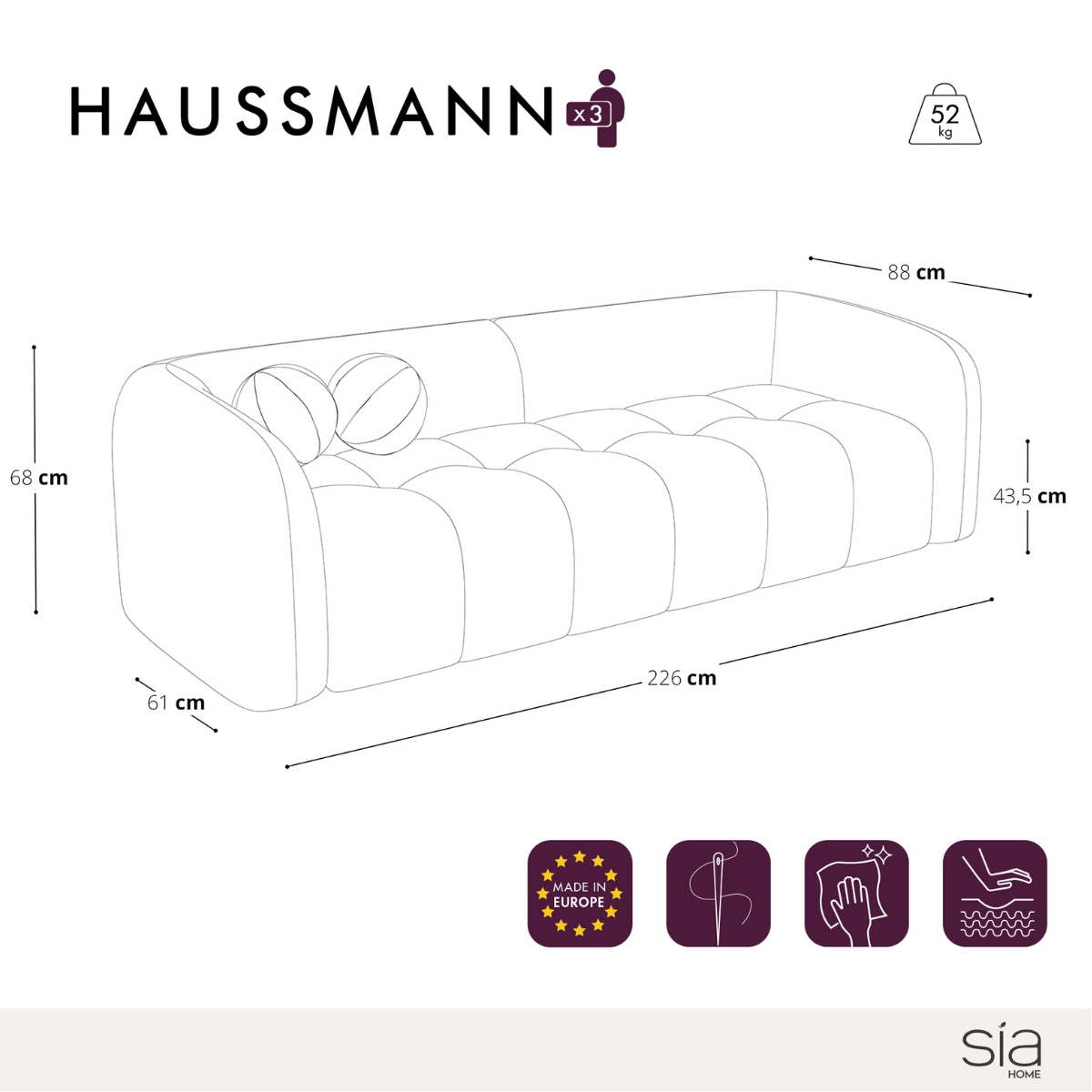 Sia Home Haussmann Canapé crème courbes arrondies