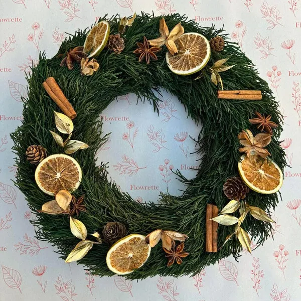Flowrette Eve couronne Noël fleurs séchées oranges