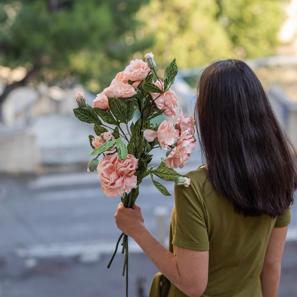 Flowrette Caroline rose papier abricot tige x1 éternelle