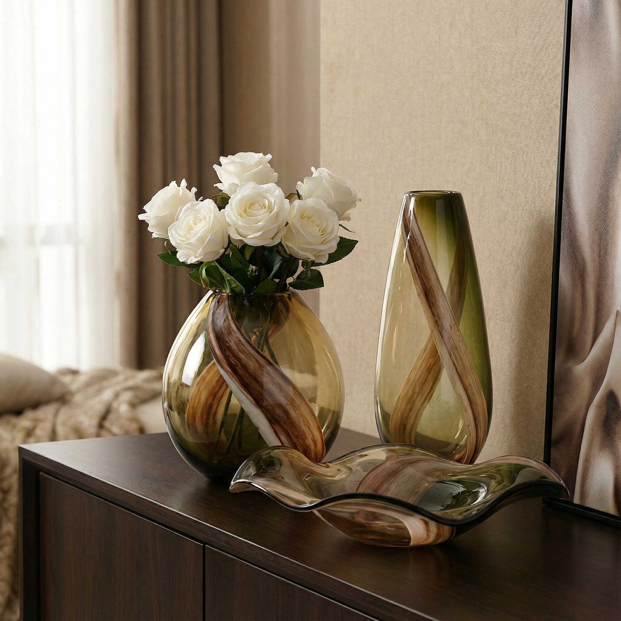 Sia Home Olivine coupelle décorative verte 41 cm