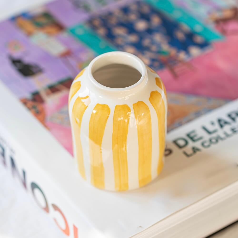Flowrette Soliflore rayé jaune petit vase céramique