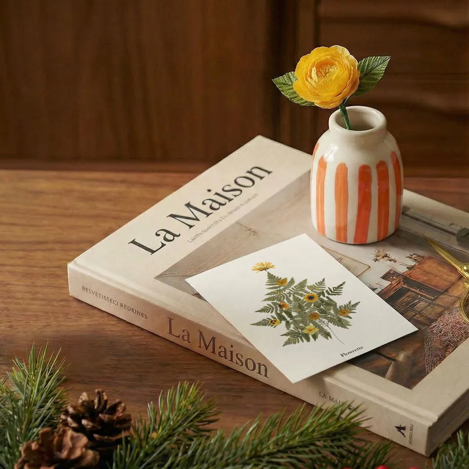 Flowrette Coffret Noël au soleil soliflore rose carte déco