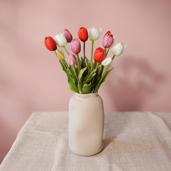 Flowrette Justine bouquet tulipes artificielles tricolore rose