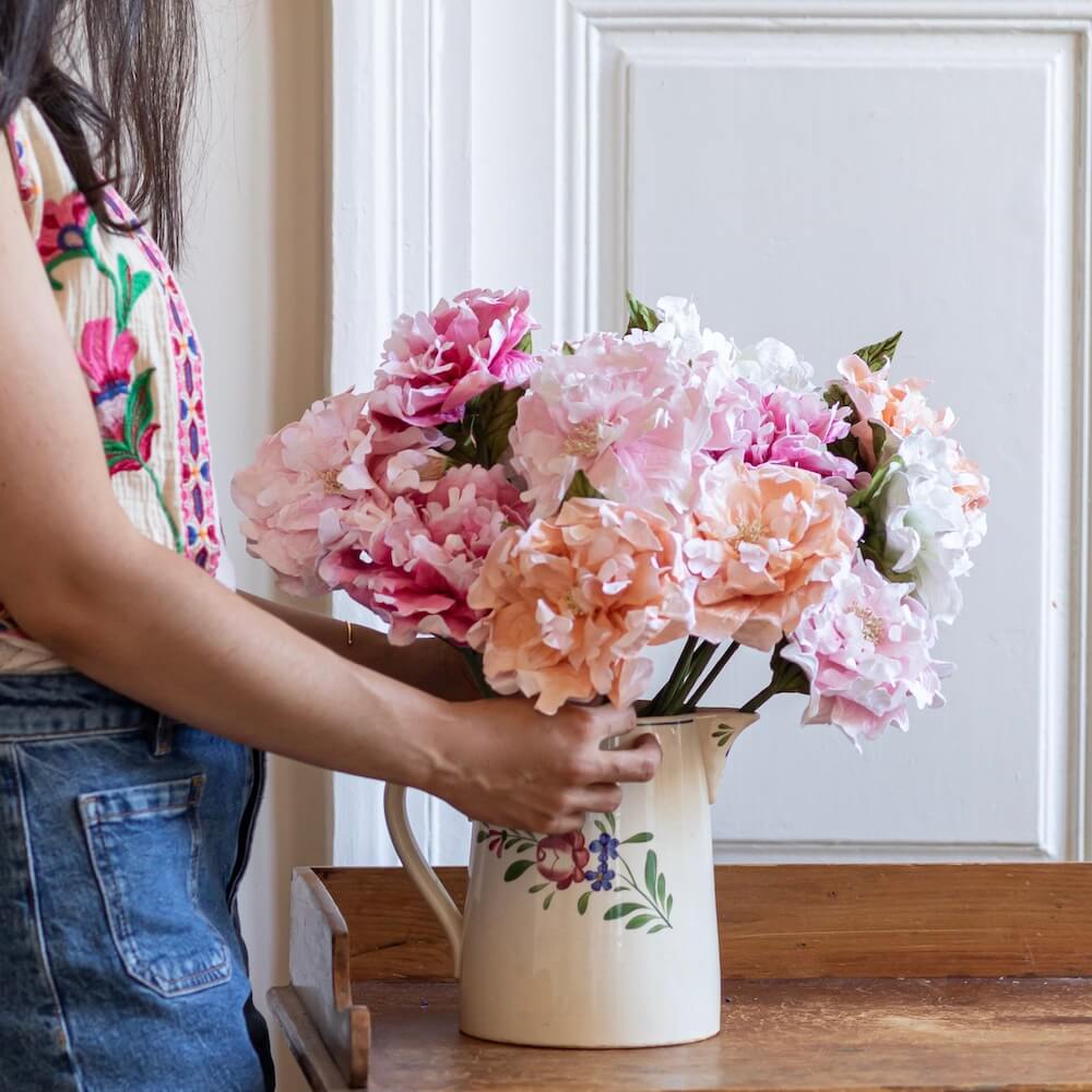 Flowrette pivoine papier rose pâle fleur x1 éternelle