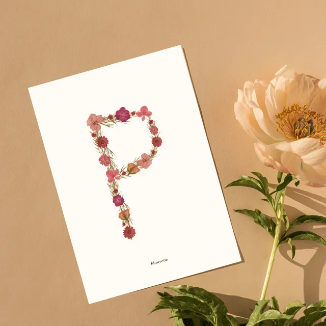 Flowrette affiche A5 herbier lettre rose initiale
