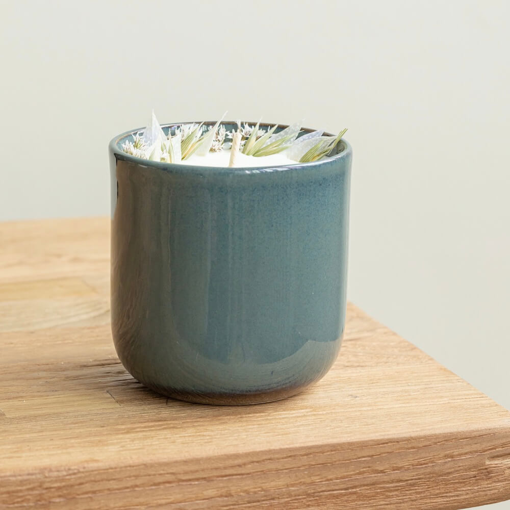 Flowrette Bougie fleurie gris bougie pot céramique 250 ml coton