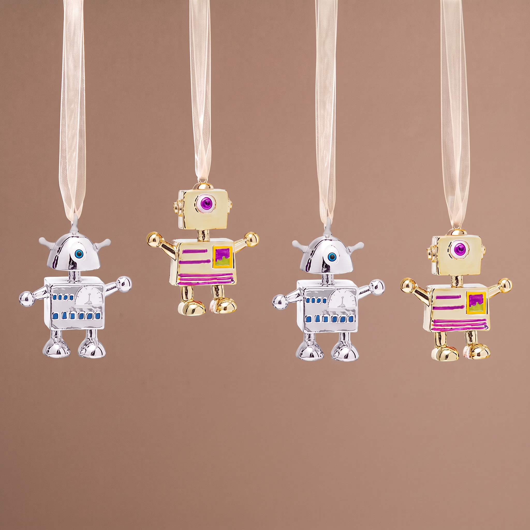 Sia Pop Robots suspensions Noël 8 cm doré lot 4
