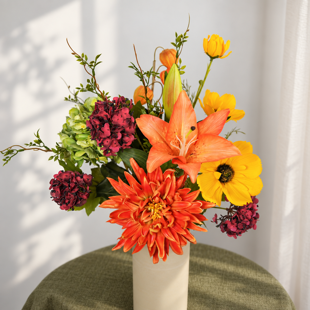 Flowrette Eglantine bouquet fleurs artificielles automne orange