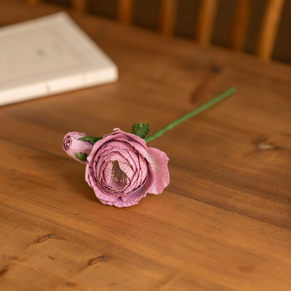 Flowrette Rose Queen mauve fleur papier tige x1