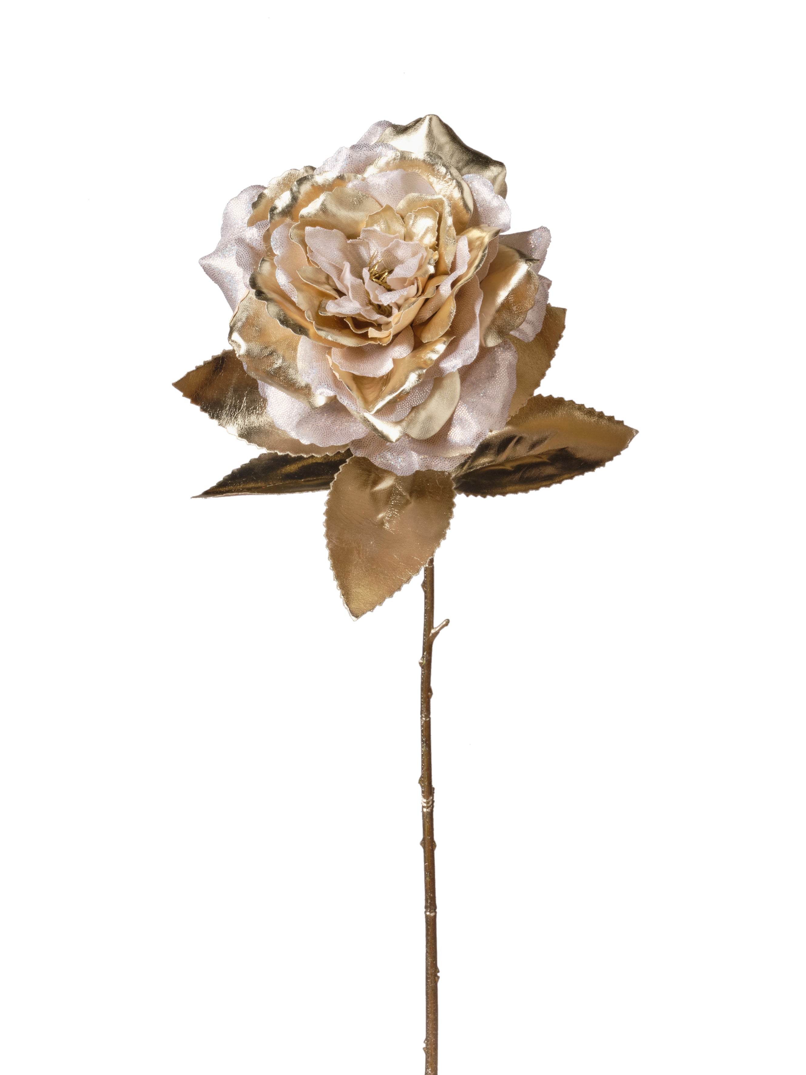 Feuillazur Rungis Rose métallique fleur Noël rouge tige 150cm