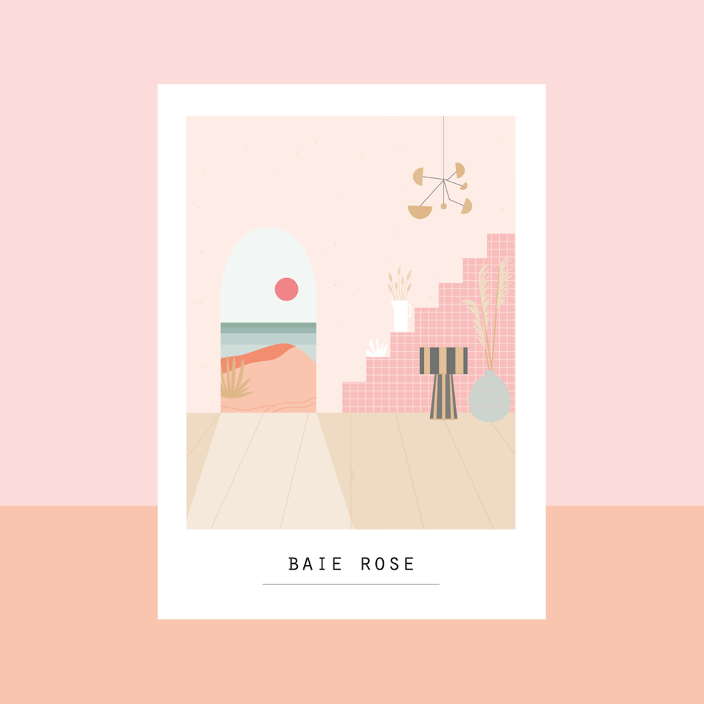 Flowrette Décoration carte postale Baie rose Pramax