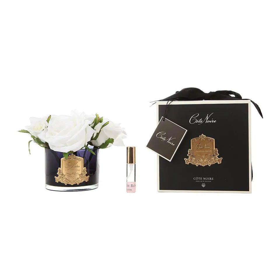 Côte Noire 5 Roses GMRB61 bouquet ivoire vase noir