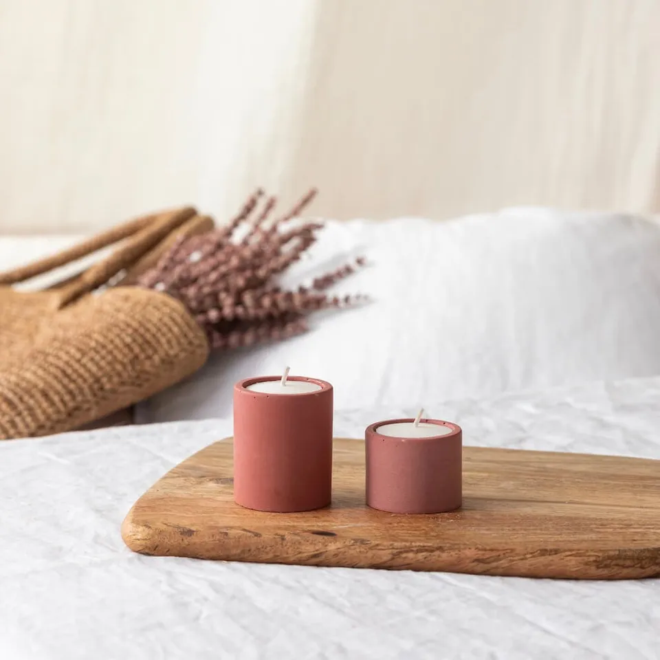 Flowrette Duo bougeoirs béton rose chauffe-plat