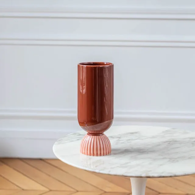 Flowrette Dornes vase céramique bordeaux et rose
