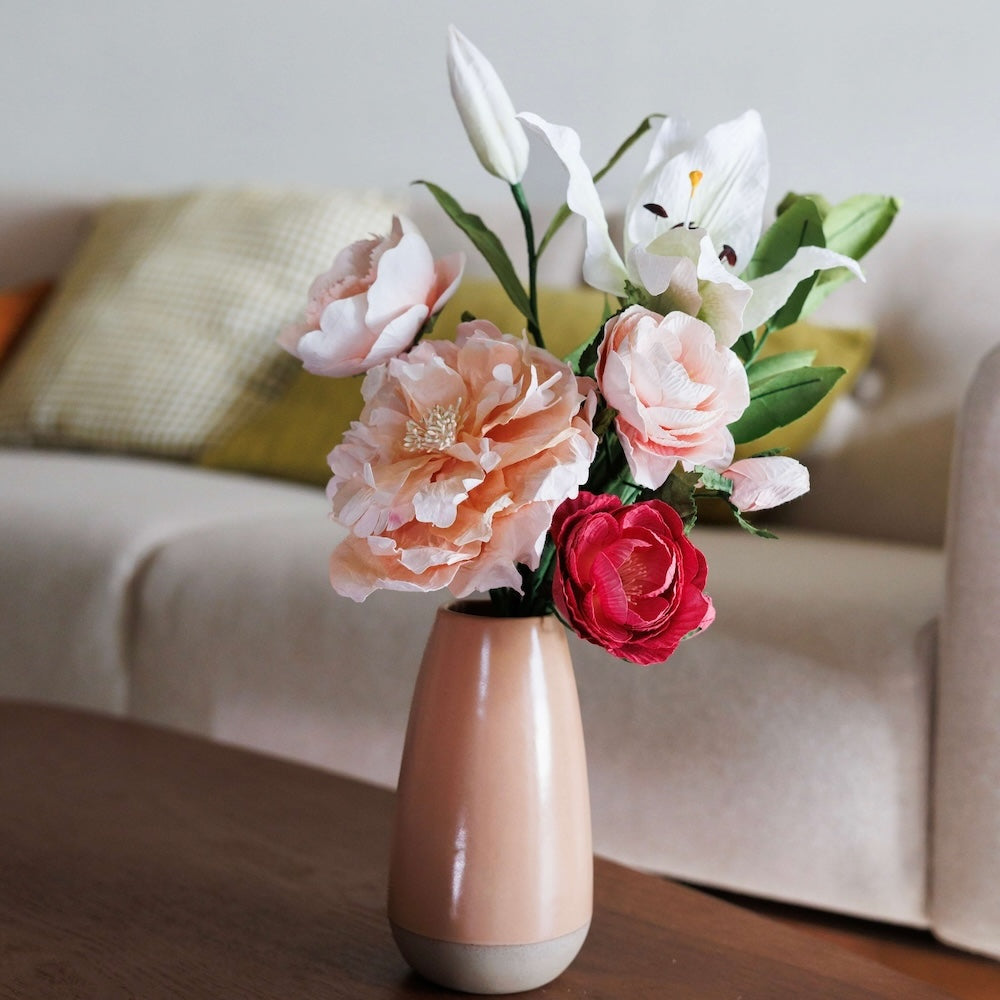 Flowrette Rousseau bouquet fleurs papier lys corail rose durable