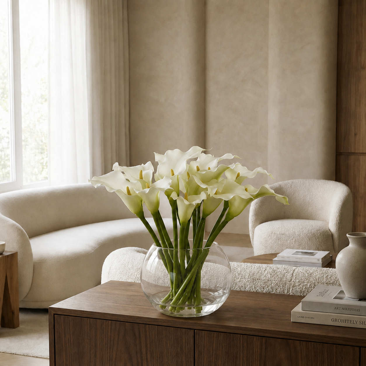 Sia Home Arums composition artificielle vase blanc 45 cm