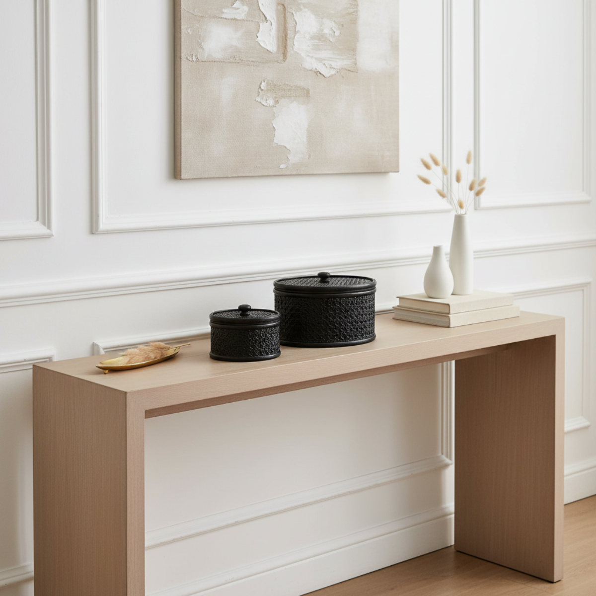 Sia Home Mila lot 2 boîtes rotin rondes noires cannage