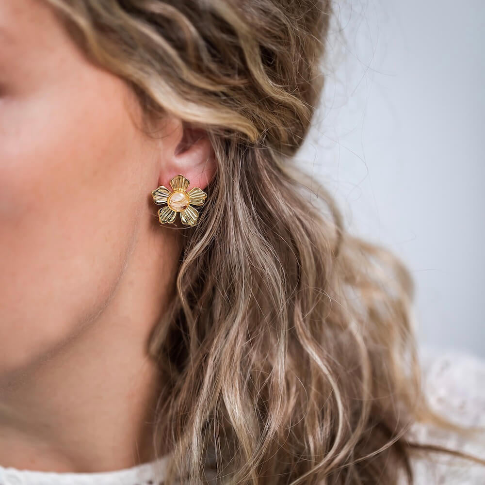 Flowrette Bijoux Daisy boucles d’oreilles fleur séchée doré