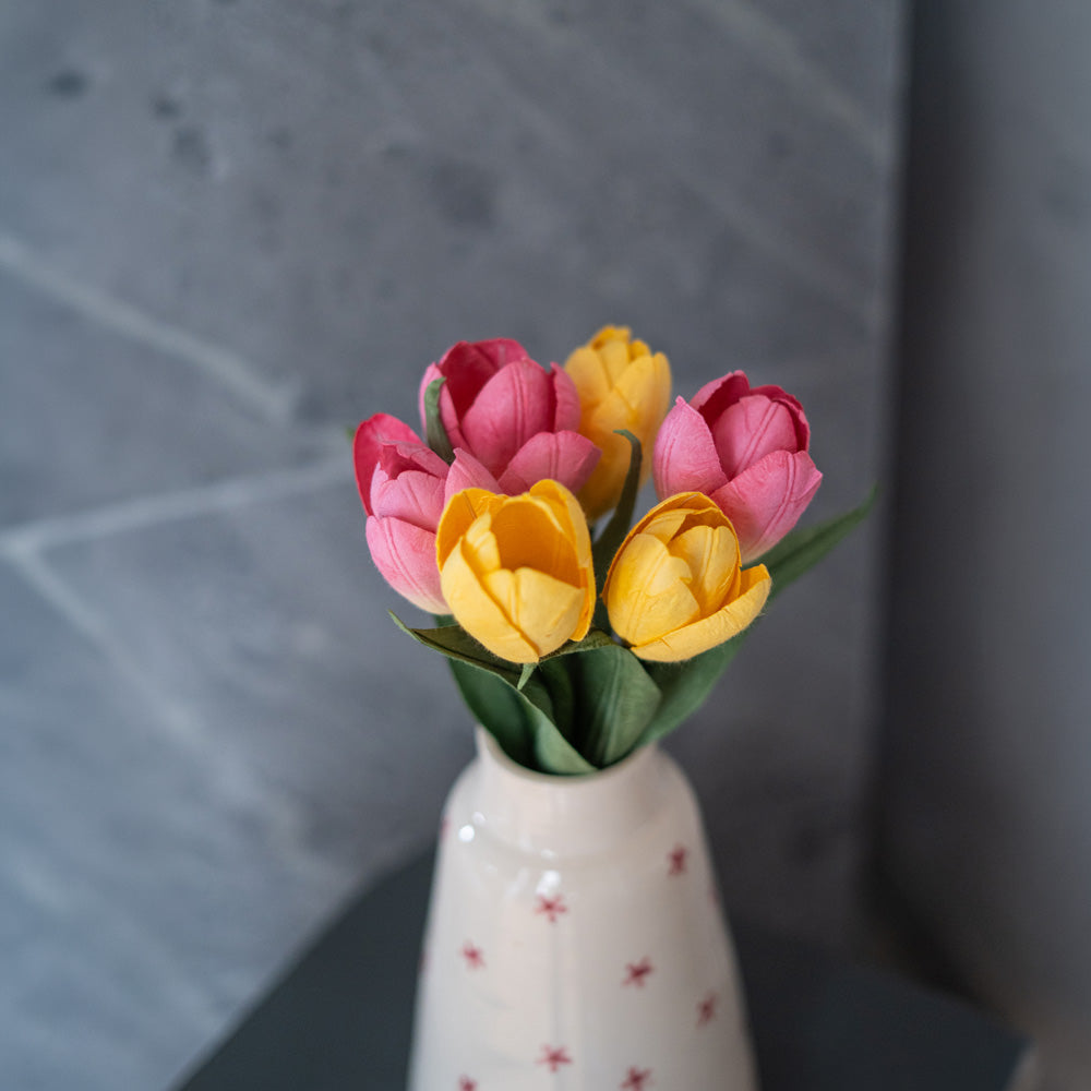 Flowrette Fleurs en papier bouquet tulipes papier rose jaune fait main