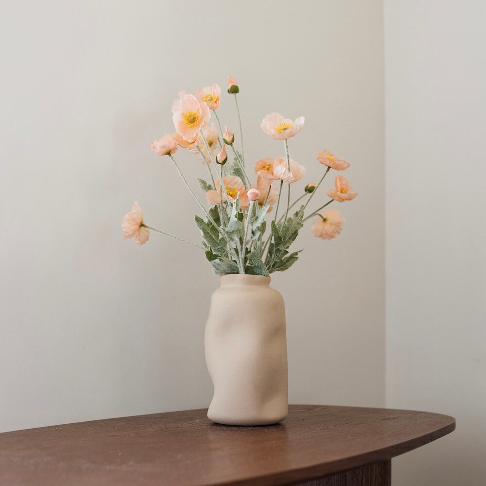 Flowrette pavot corail fleur artificielle tige real touch