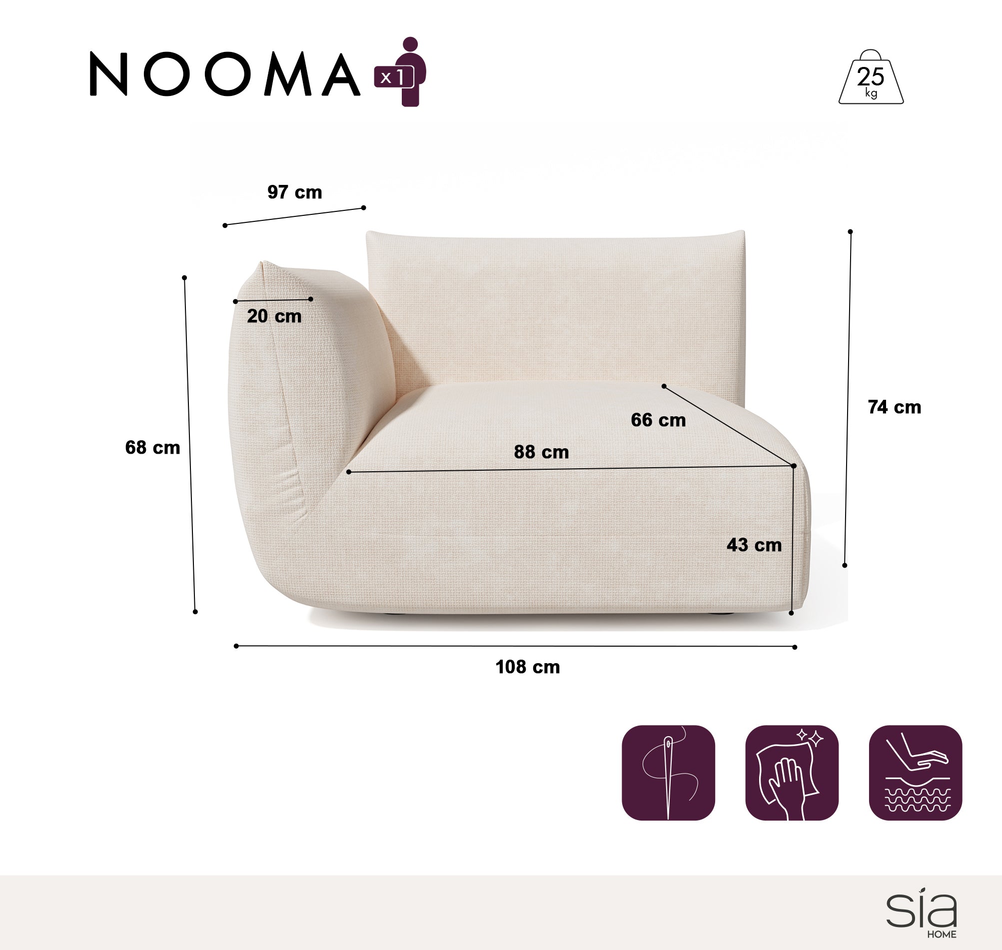 Sia Home Nooma module angle gauche canapé crème terracotta